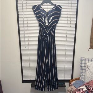 Xhilaration Blue and White Maxi Dress with V-Neck Cap Sleeves for Casual Work